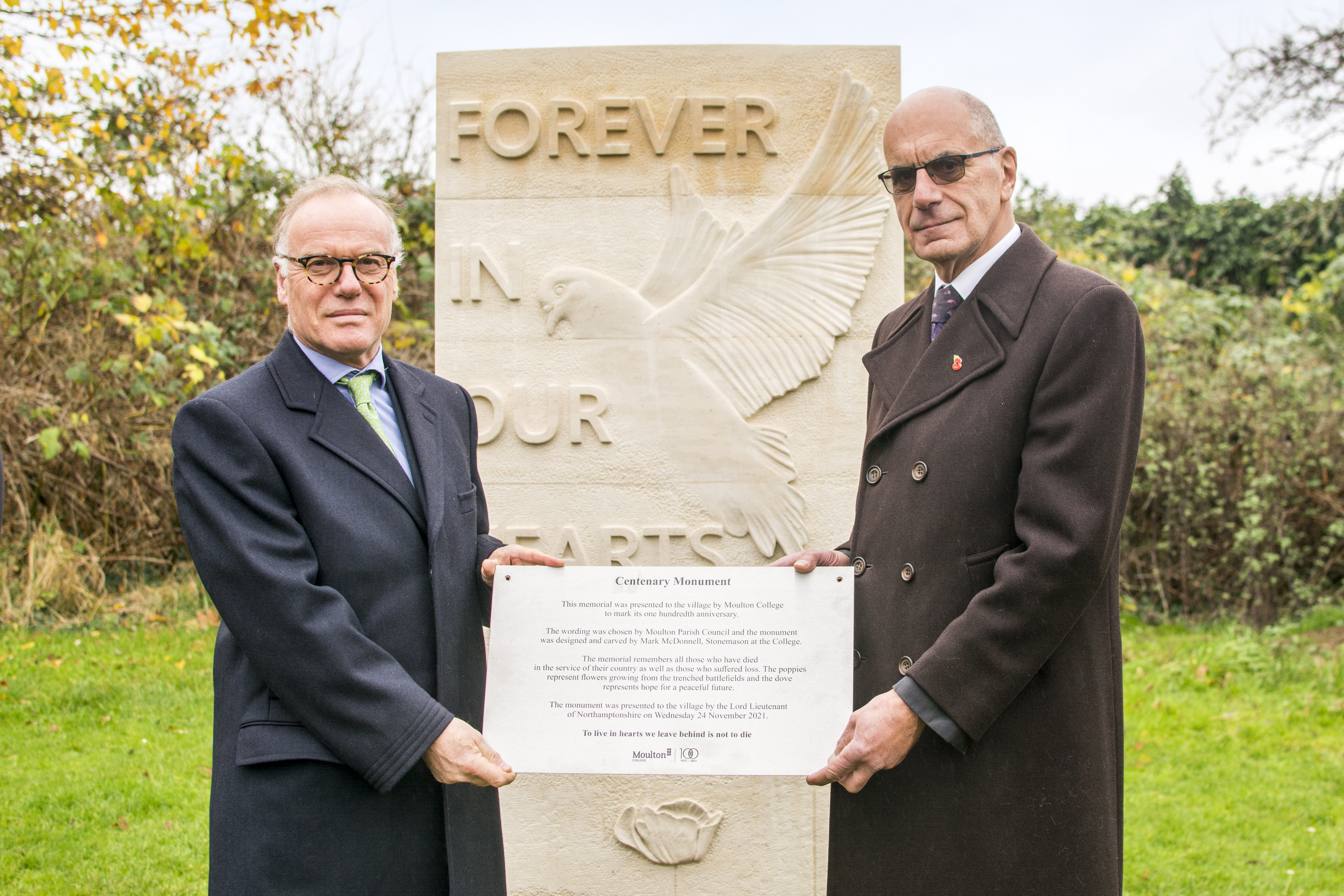 Poignant monument crafted at Moulton College, unveiled in village gardens