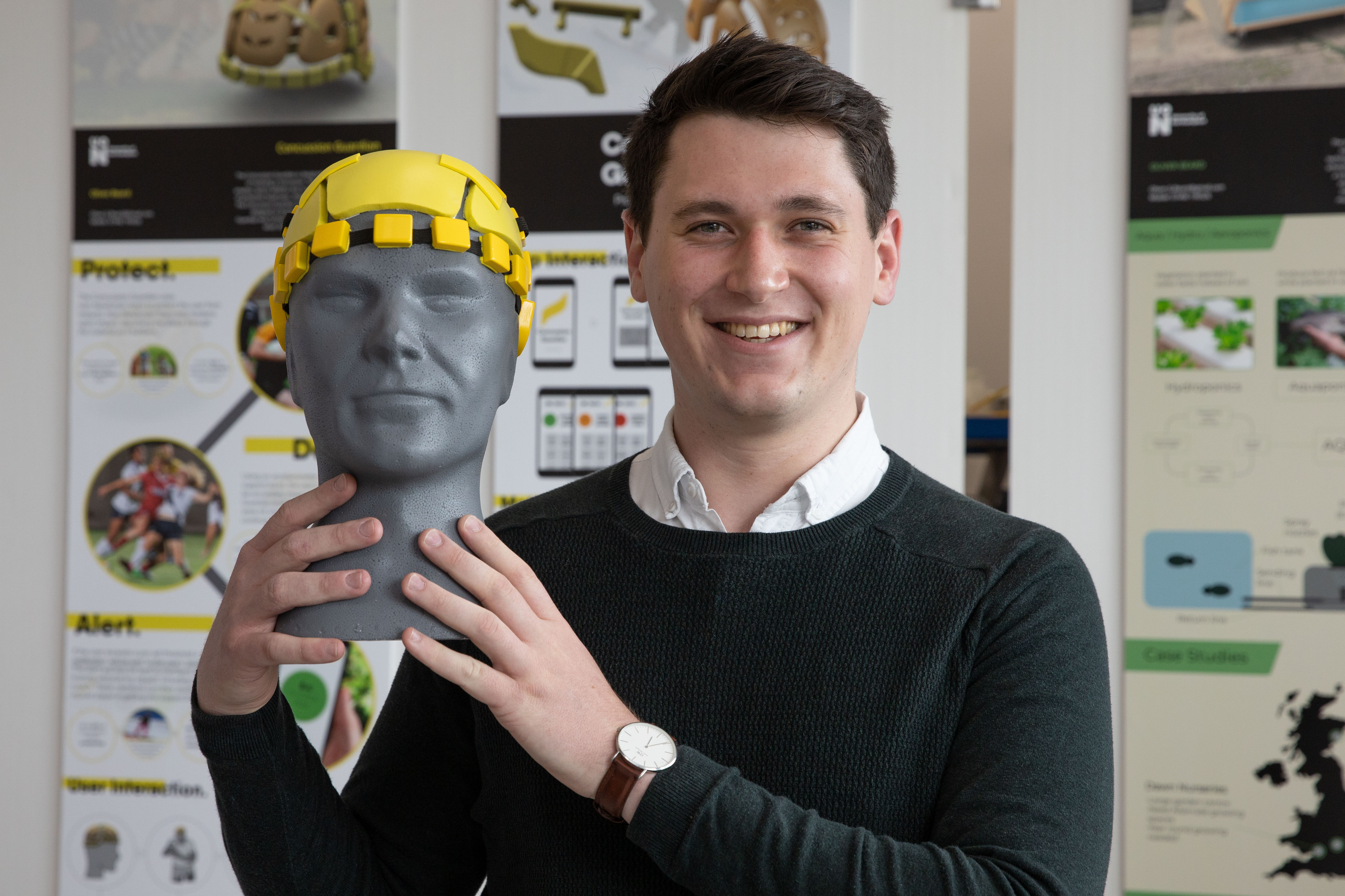 Rugby accident led to Oliver designing high-tech concussion-detecting sports skull cap