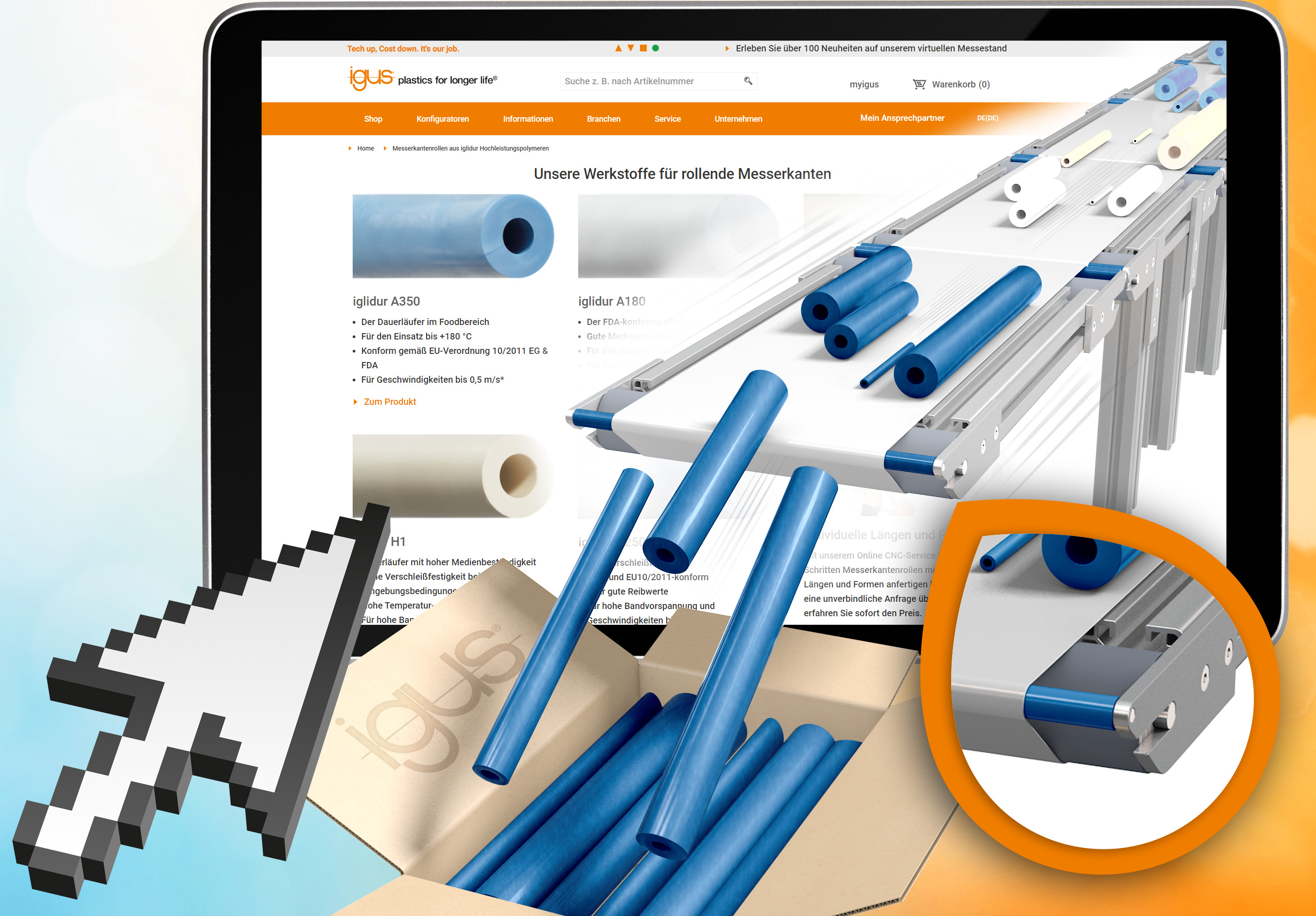 Maintenancefree knife edge rollers expand the igus online shop range